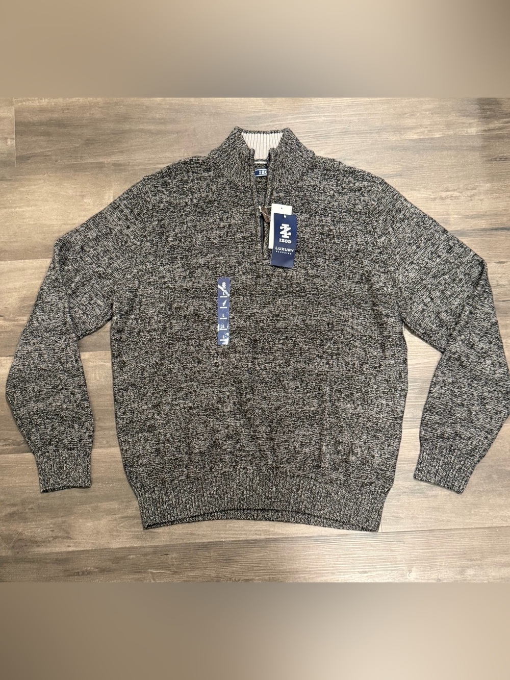 Izod Men's Black/Gray Marled Half-Zip Pullover Sweater Size L NEW